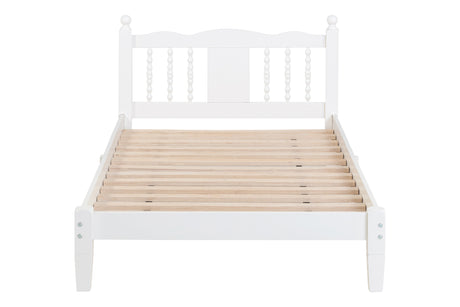 Twin Bed with Column-Decoration Headboard, with Bed Slats,White - V.I.P Digital Presence