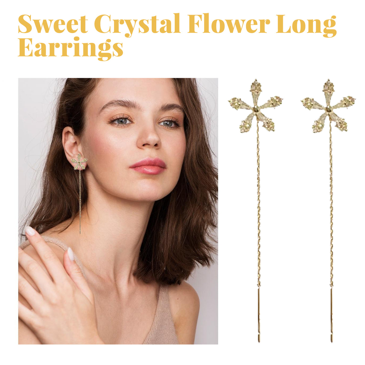 Sweet Crystal Flower Long Earrings, Ear Acupoint Earrings Niche Fashion Small Fresh And Cute Earrings - V.I.P Digital Presence