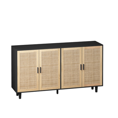 62.20"Elegant and Functional 4-Door Rattan Decorative Storage Cabinet,for Bedroom,Living Room,Office,Easy Assembly,Black - V.I.P Digital Presence