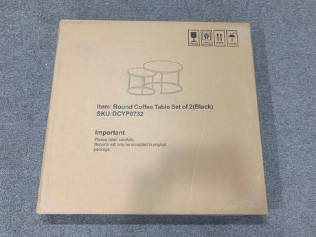 A set of nested coffee tables, 27.6-inch round coffee table, wooden marble patterned tabletop, sturdy metal frame (black) - V.I.P Digital Presence