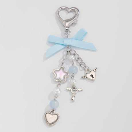 Little Fresh Love Bow Ribbon Keychain Sweet Wind Imitation Pearl Alloy Pendant - V.I.P Digital Presence