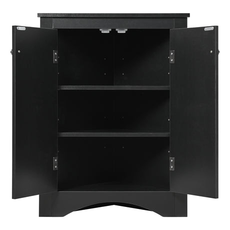 Black Triangle Bathroom Storage Cabinet with Adjustable Shelves, Freestanding Floor Cabinet for Home Kitchen - V.I.P Digital Presence