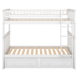 Twin over Twin Bunk Bed with Drawers  Convertible Beds  White