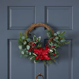 23.5" POINSETTIA/BERRY/EUCALYPTUS HALF WREATH - V.I.P Digital Presence