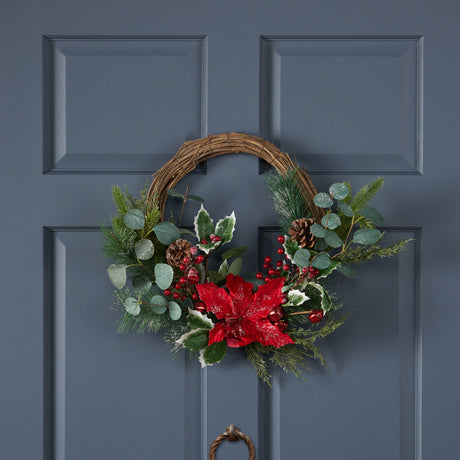 23.5" POINSETTIA/BERRY/EUCALYPTUS HALF WREATH - V.I.P Digital Presence