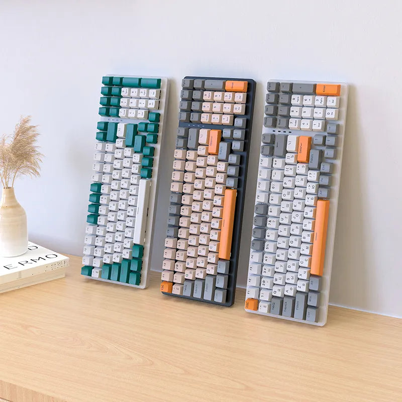 Teclado mecánico inalámbrico K6 5.0 BT 2.4 Ghz con cable, tres modos, retroiluminado, Bluetooth, para gamers, 100 teclas, para PC
