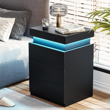 LED Black Nightstand Modern Multi-Colour LED Night Table Bedside Tables for Bedroom, Living Room - V.I.P Digital Presence