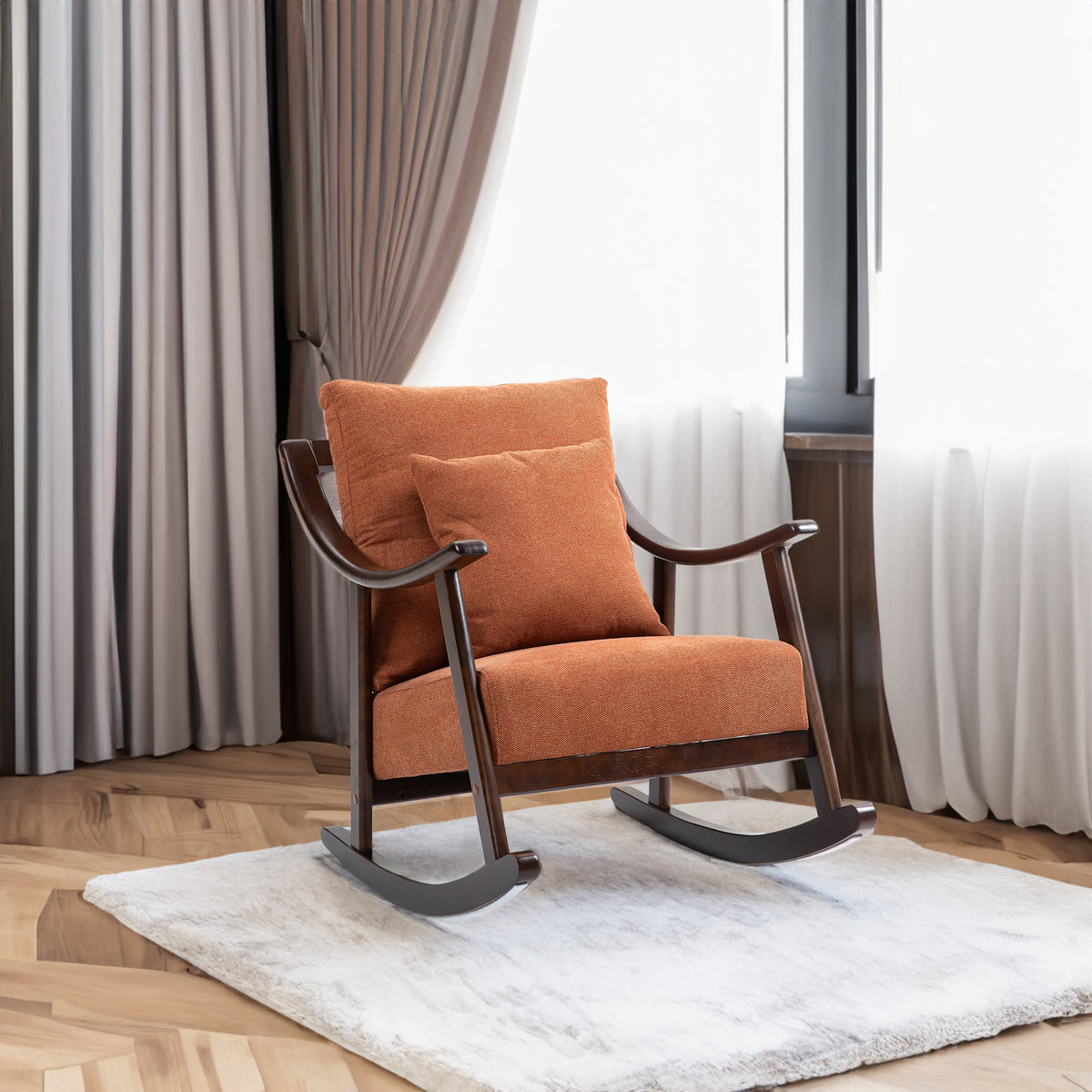 woven fabric Mid Century Modern Accent Chairs Comfy Upholstered Glider Arm Chair with Solid Wood for Living Room Bedroom Balcony - V.I.P Digital Presence