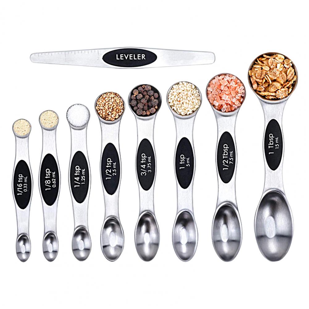Stainless steel double headed magnetic suction spoon 8-piece set 9-piece set baking tool scale spoon set kitchen seasoning spoon - V.I.P Digital Presence