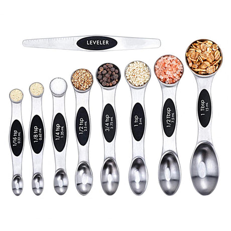 Stainless steel double headed magnetic suction spoon 8-piece set 9-piece set baking tool scale spoon set kitchen seasoning spoon - V.I.P Digital Presence