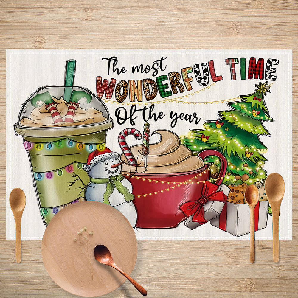 Skull Milk Tea Cup Printed Meal Mat Christmas Snowflake Letter Linen Table Mat Holiday Table Decoration Insulation Mat - V.I.P Digital Presence