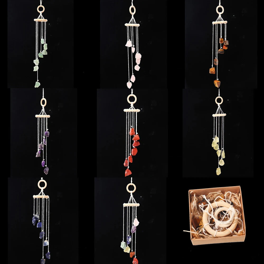 Natural crystal raw stone wind chime paper box set handmade DIY weaving home decoration car interior pendant - V.I.P Digital Presence