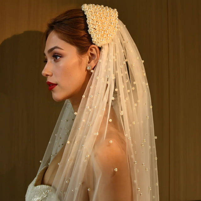 Pearl Hair Band Bridal Veils Extra Long Royal Cathedral Length Veil Wedding Veils with Comb Wedding Hair Accessories - V.I.P Digital Presence