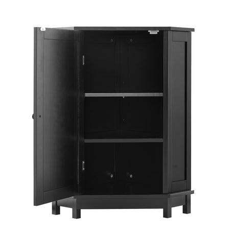 Black Bathroom Cabinet Triangle Corner Storage Cabinet with Adjustable Shelf Modern Style MDF Board - V.I.P Digital Presence