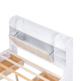 Wood Queen Size Platform Bed with Storage Headboard  Shelves and 4 Drawers  White