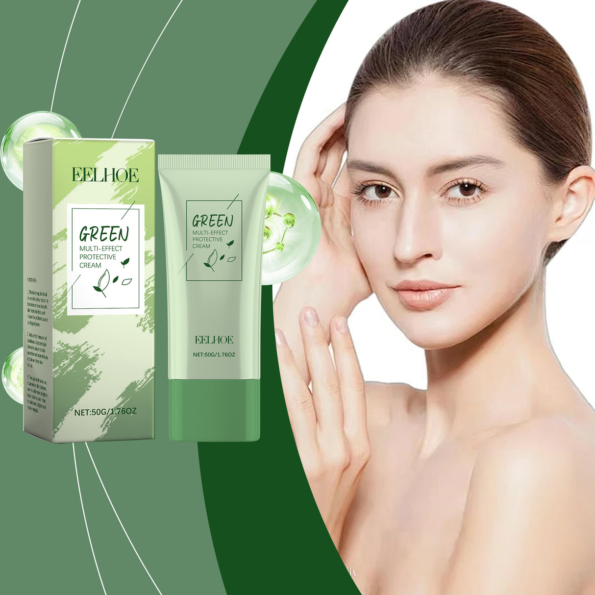 Green Tea Protective Cream Outdoor Protective Refreshing Smooth Delicate Facial Acne Skin Daily Care Cream