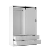 Tall Bedroom Armoire Wardrobe Closet Clothing Storage Cabinet with Hanging Rod Barn Door Drawers Open Shelves,White - V.I.P Digital Presence