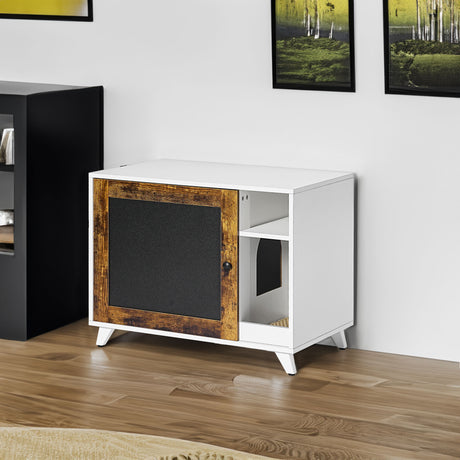 Litter Box Enclosure,Modern Hidden Cat Litter Box Enclosure Furniture with Scratching Pad for Living Room, White + vintage - V.I.P Digital Presence