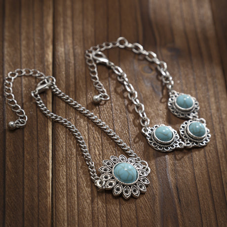 Ethnic style retro alloy turquoise bracelet Bohemian artistic bracelet set for women - V.I.P Digital Presence