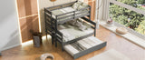 Wood Twin over Full Bunk Bed with Twin Size Trundle  Gray