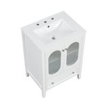 24" Bathroom Vanity with Sink, Bathroom Vanity Cabinet with One Drawer and Doors, Adjustable Shelf, Solid Wood and MDF, White - V.I.P Digital Presence