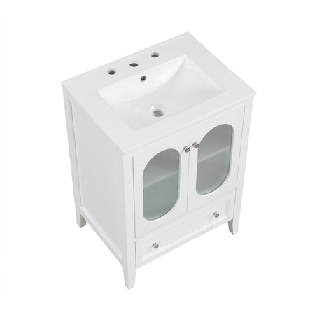 24" Bathroom Vanity with Sink, Bathroom Vanity Cabinet with One Drawer and Doors, Adjustable Shelf, Solid Wood and MDF, White - V.I.P Digital Presence