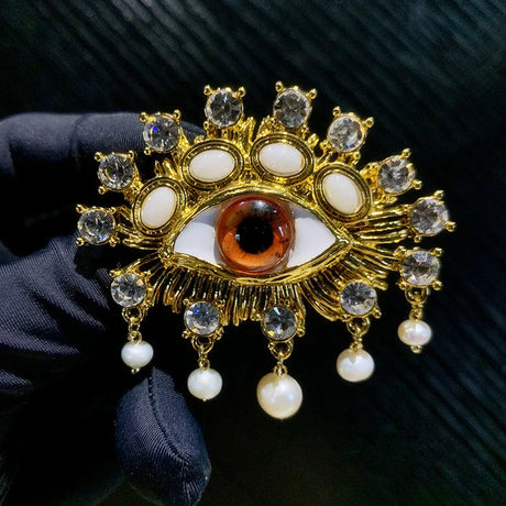 New Exaggerated Devil's Eye Brooch Baroque Pearl Tassel for Men Women Unisex Pin Jewelry European And American Vintage - V.I.P Digital Presence