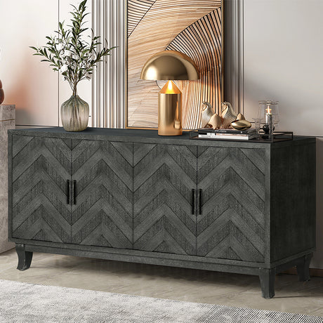 Stronger Vintage Style Buffet Cabinet Lacquered Accent Storage 4 Door Wooden Cabinets Taupe Grey - V.I.P Digital Presence