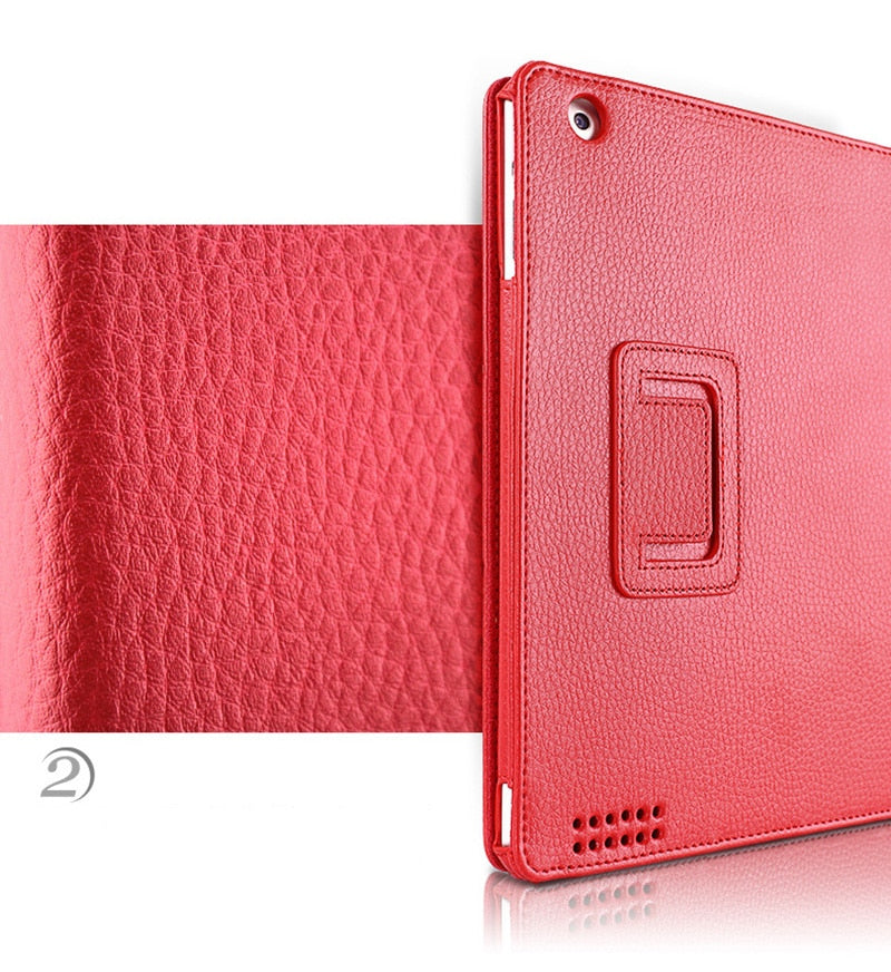 Funda con tapa automática para iPad 2, 3 y 4 de Apple, de piel sintética tipo lichi, con soporte inteligente y función atril.