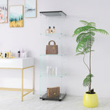 4 glass display cabinets with door shelves, floor standing antique bookshelf, 64.7 "* 16.7" * 14.3 ", black - V.I.P Digital Presence