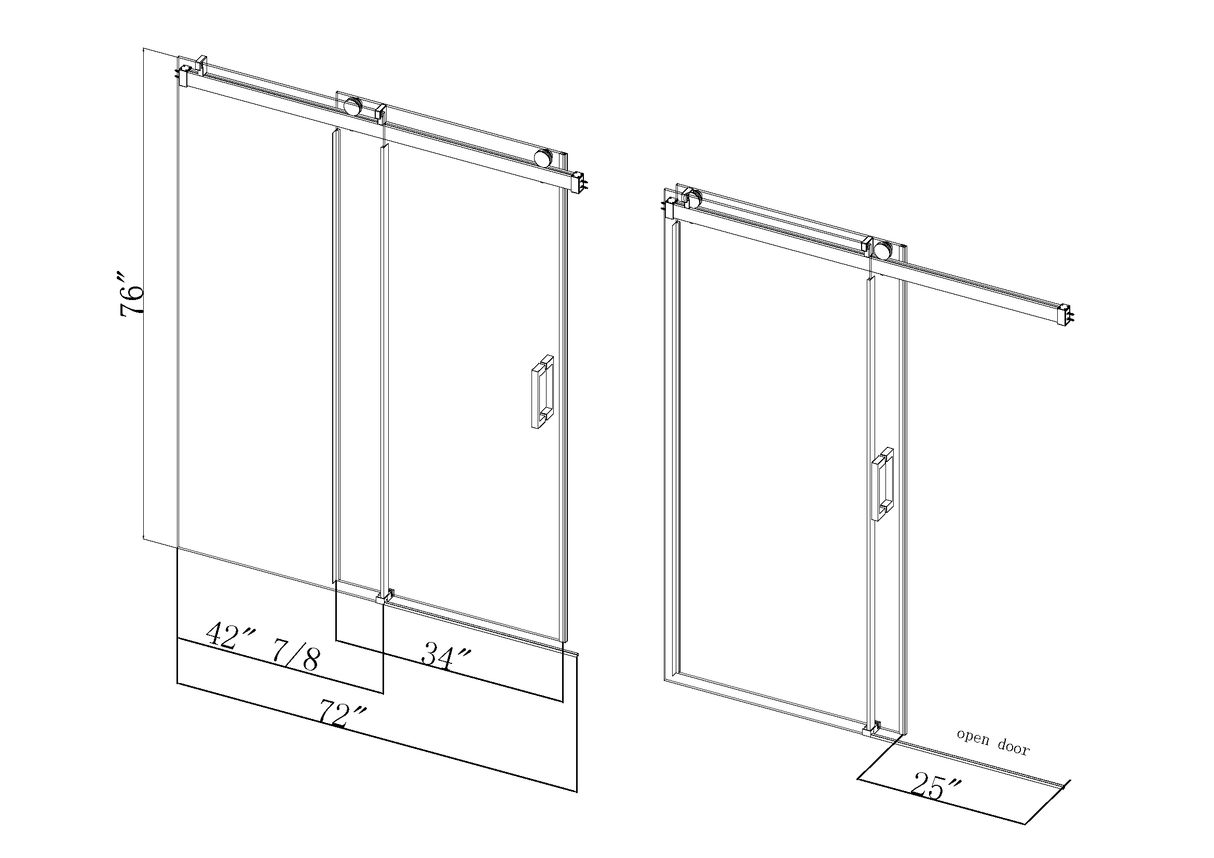 68 to 72 inches wide x 76 inches high frameless soft closing shower door 3/8 inches (10mm) thick brushed nickel solid glass 22D0 - V.I.P Digital Presence