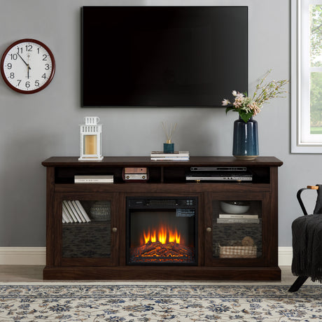 Contemporary TV Media Stand Modern Entertainment Console with 18" Fireplace Insert for TV Up to 65" with Open - V.I.P Digital Presence