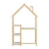 House-shaped Wooden writing Desk Kids study Table Bookshelf & Toy Storage Natural