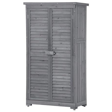 Wooden Garden Shed 3-tier Patio Storage Cabinet Outdoor Organizer Wooden Lockers with Fir Wood (Gray Wood Color -Shutter Design) - V.I.P Digital Presence