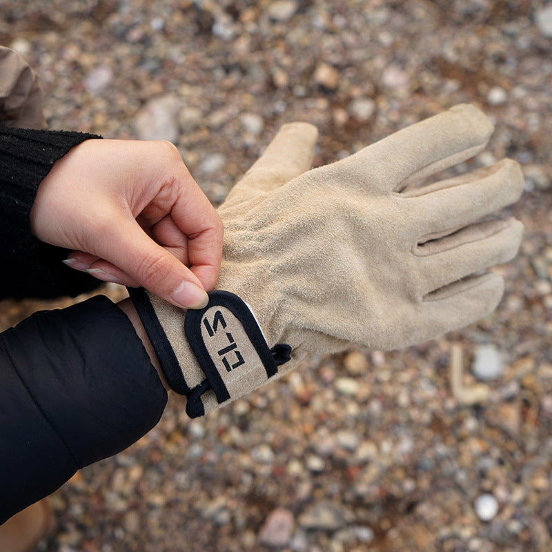 Guantes de barbacoa para picnic al aire libre, de cuero, resistentes al desgaste, con aislamiento térmico y antiescaldaduras.