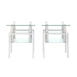 Set of 2, Modern Tempered Glass Tea Table Coffee Table End Table, Square Table for Living Room, Transparent/White - V.I.P Digital Presence