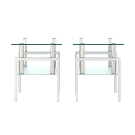 Set of 2, Modern Tempered Glass Tea Table Coffee Table End Table, Square Table for Living Room, Transparent/White - V.I.P Digital Presence