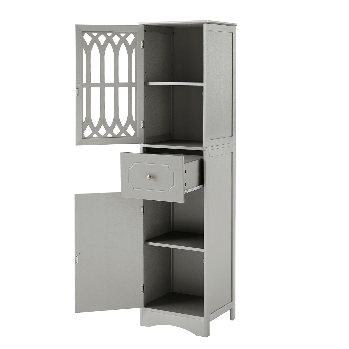Tall Bathroom Cabinet, Freestanding Storage Cabinet with Drawer and Doors, MDF Board, Acrylic Door, Adjustable Shelf, Grey - V.I.P Digital Presence