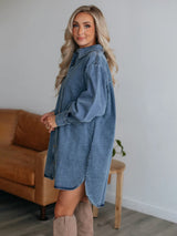 Classic Button-Front Collared Denim Dress