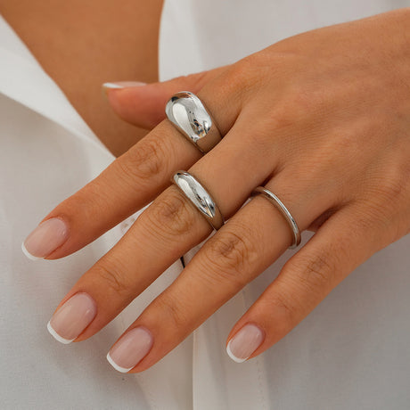 Fashion irregular alloy ring 3-piece set with smooth geometric opening ring set - V.I.P Digital Presence