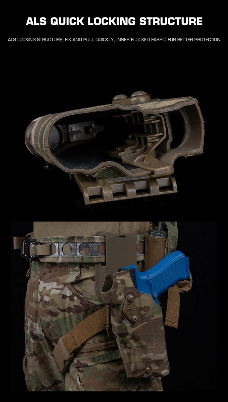 6354DO Left - handed Tactical Pistol Glock 17 Holster with X300U - A QLS Adapter, Leg Shroud, Drop, and MHA Leg Strap Kit - V.I.P Digital Presence