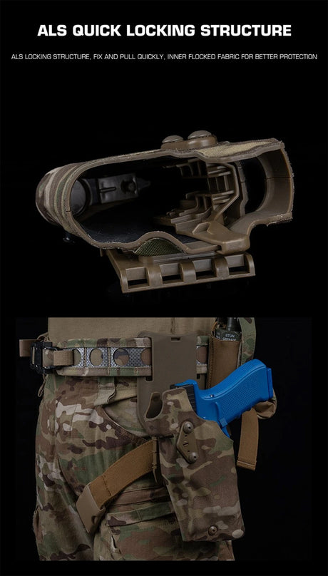 6354DO Left - handed Tactical Pistol Glock 17 Holster with X300U - A QLS Adapter, Leg Shroud, Drop, and MHA Leg Strap Kit - V.I.P Digital Presence