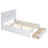 Full Size Platform Bed with Storage Headboard and 2 Drawers, White - V.I.P Digital Presence