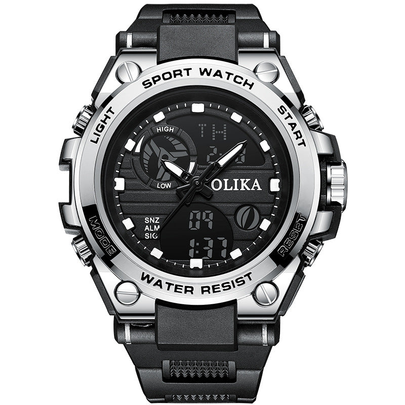 Men's dual display waterproof electronic watch, outdoor sports timing multifunctional quartz electronic watch, shock resistant student watch - V.I.P Digital Presence