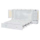 Large Murphy bed wall mounted bed with drawers, 2 storage cabinets, 1 set of sockets and USB ports, white - V.I.P Digital Presence