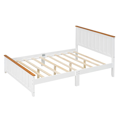 Full Size Wood Platform Bed Wooden Slat Support, Vintage Simple Bed Frame with Rectangular Headboard and Footboard, White - V.I.P Digital Presence