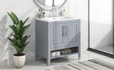 30" Bathroom Vanity with Sink, Multi-functional Bathroom Cabinet with Doors and Drawers, Solid Frame and MDF Board, Grey - V.I.P Digital Presence