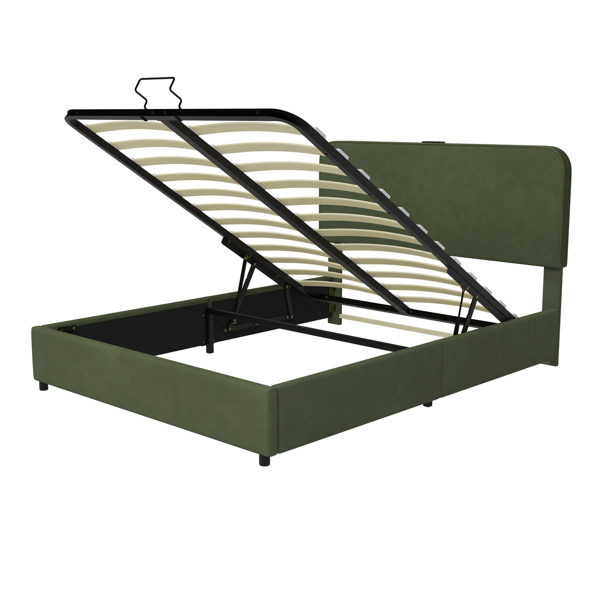 Large hydraulic storage bed with soft cushion lifting storage bed with RGB LED lights, Bluetooth speaker lychee velvet, green - V.I.P Digital Presence