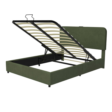 Large hydraulic storage bed with soft cushion lifting storage bed with RGB LED lights, Bluetooth speaker lychee velvet, green - V.I.P Digital Presence