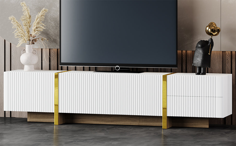 Luxury Fluted TV Stand for TVs Up to 80'', Modern Entertainment Center with Storage Cabinets & Drawer White - V.I.P Digital Presence
